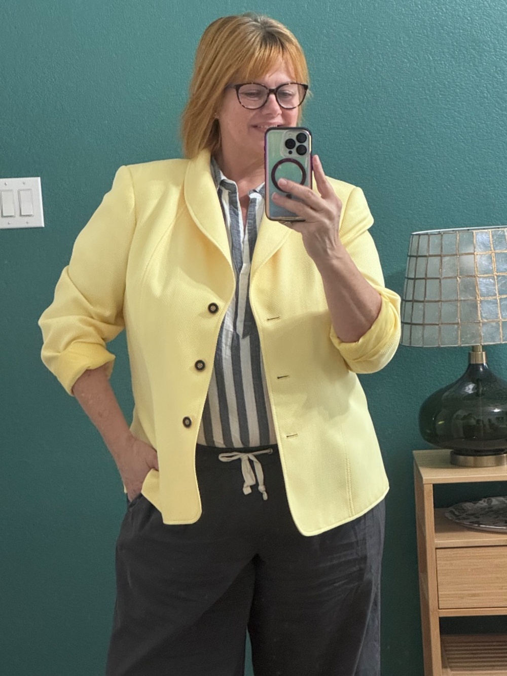 Tahari Arthur S. Levine Butter Yellow Chevron Blazer XXL